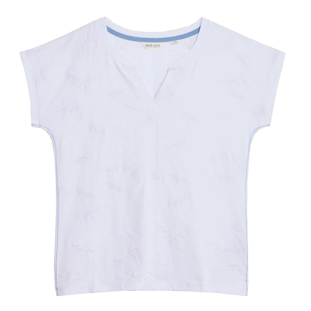 White Stuff Nelly Notch Neck White Embroidered Tee